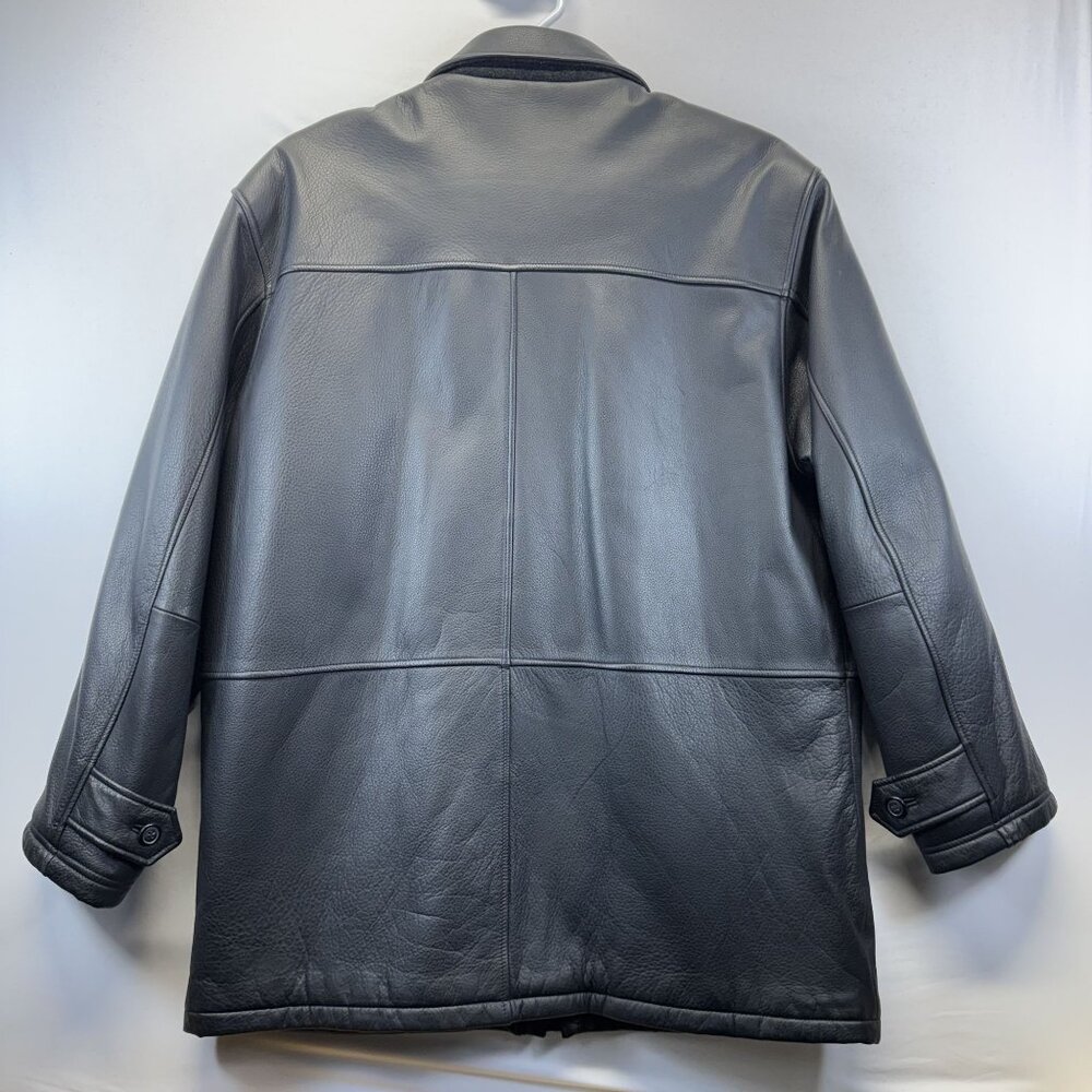 Perry Ellis Black Leather Jacket Mens XL Zipper & Snap Closure Quilted Lining - Picture 9 of 10